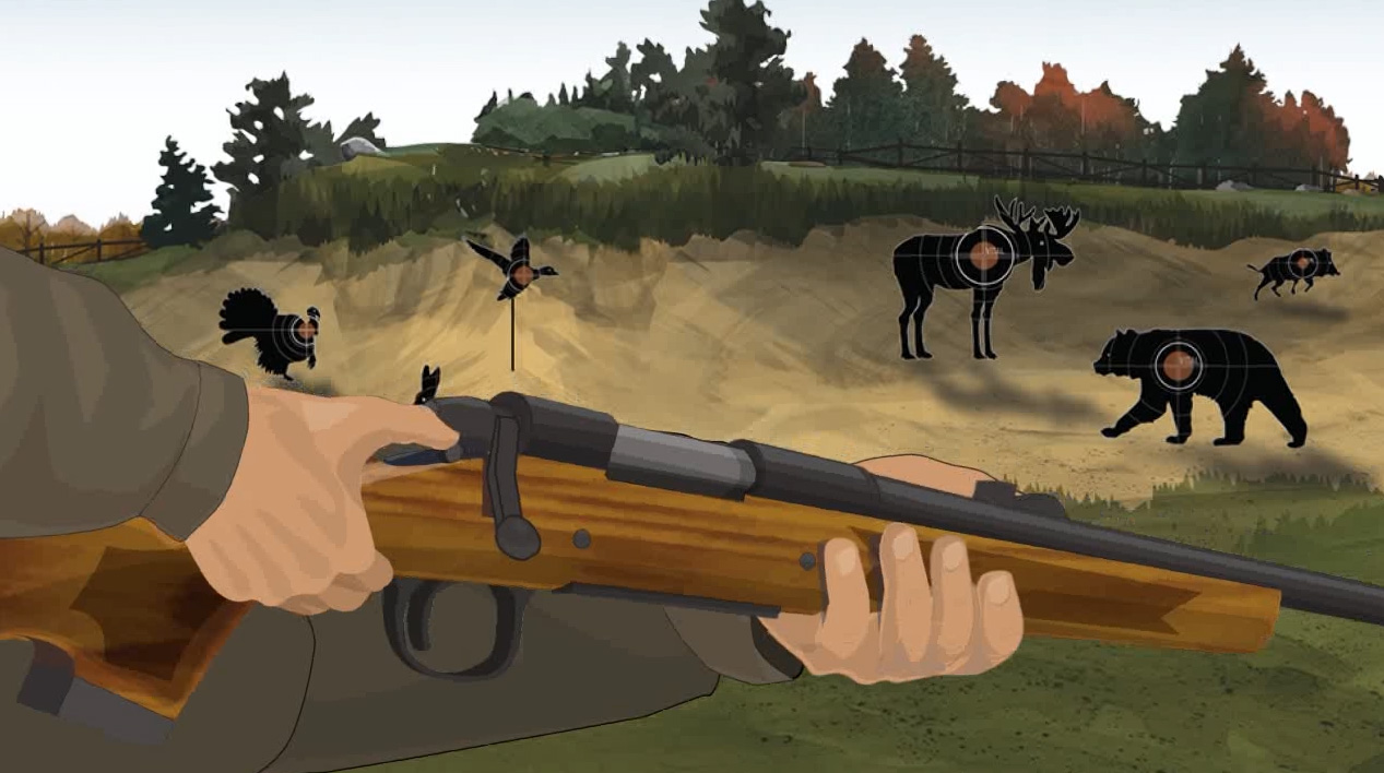 Illustration of a hunter's hands turning on a firearm's safety.