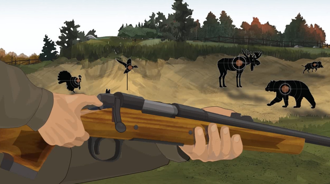 Illustration of a hunter's hands turning on a firearm's safety.