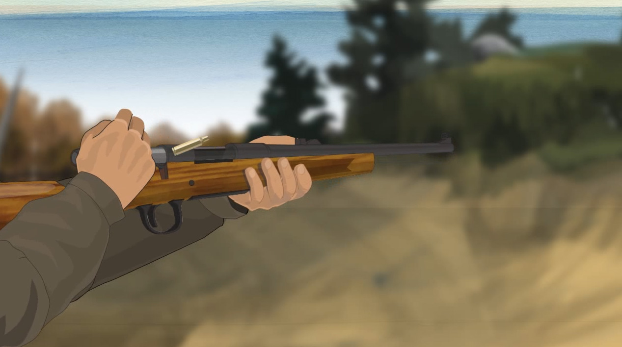 Illustration of a hunter's hands cycling a cartridge out of a firearm.
