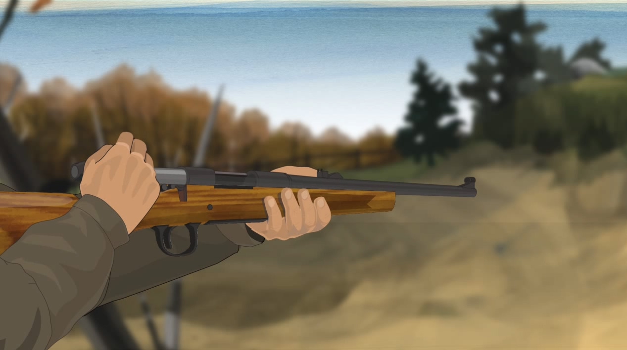 Illustration of a hunter's hands opening a bolt action rifle's action.
