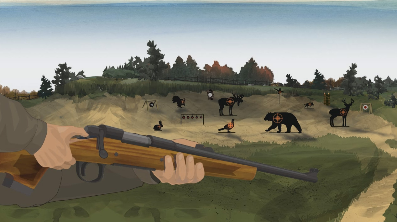 Illustration of a hunter's hands turning on a bolt action rifle's safety.