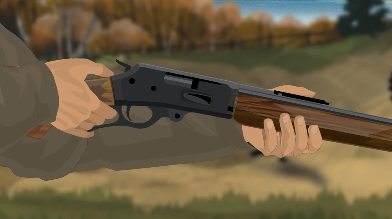 Illustration of a hunter's hands keeping off of a lever action rifle's trigger.