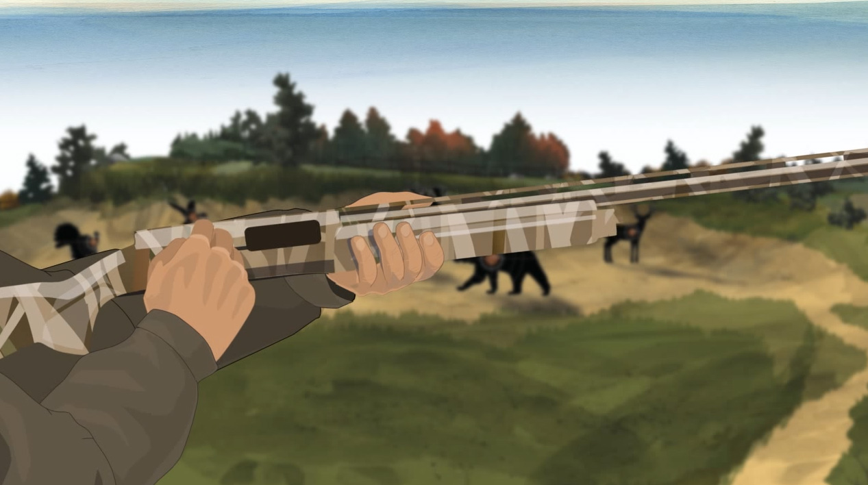 Illustration of a hunter's hands opening a semi-automatic action shotgun's action.